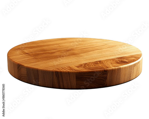 Round wooden cutting board shows natural wood grain texture on transparent background