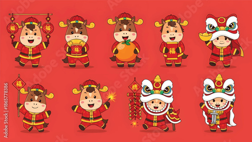 Joyful Chinese New Year Celebration With Cute Cartoon Characters