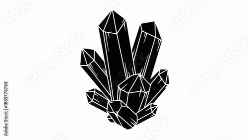 Cluster of dark, angular crystals on a white background, symbolizing raw energy and natural formation