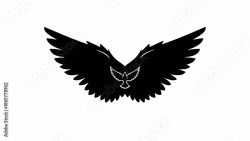 Symbol of a dove with outstretched wings, representing peace and freedom