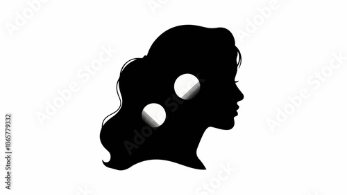 Silhouette of a woman's profile with bright circles symbolizing ideas or inspiration