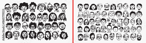 people face icons, group avatar illustration, cartoon community faces, diverse character heads, team member icons, simple people portraits, profile avatar pack, human face collection, social group ill