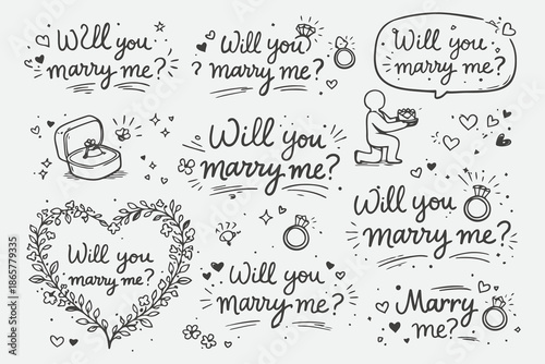 Hand Drawn Proposal Sketch Elements for Valentine Engagement Moments