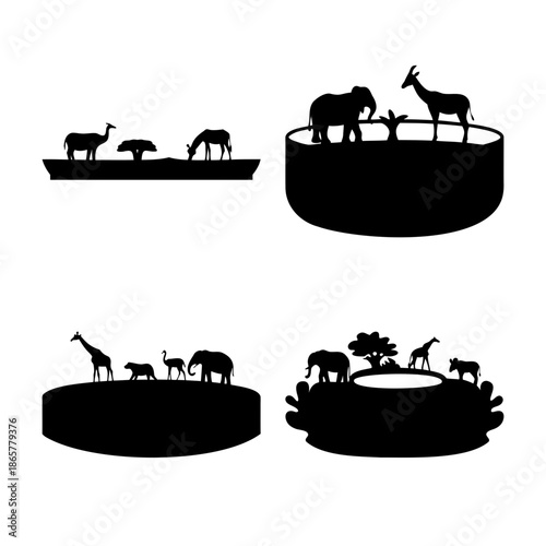 Diverse african savanna animal silhouettes capturing natural scenes and wildlife