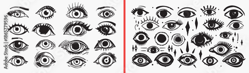 eye illustration icons, human eye sketches, facial feature drawings, realistic eye vector, expressive eye set, anatomy eye symbols, vision illustration pack, character eye designs, detailed eye icons,