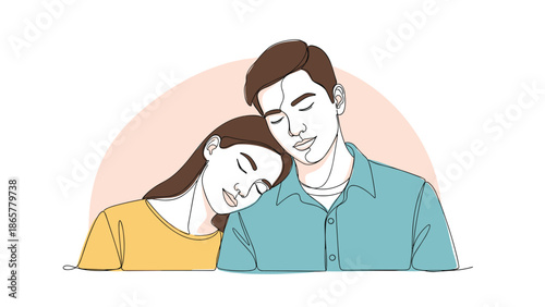 affectionate young couple leaning against each other with closed eyes, representing love, comfort, and a strong romantic connection.