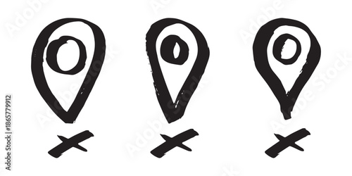 Set of hand drawn map pin Map marker pointer sign GPS and mapping tools Location pin symbol Pinpoint clipart in doodle style Single element for web, design