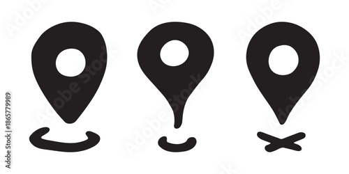 Set of hand drawn map pin Map marker pointer sign GPS and mapping tools Location pin symbol Pinpoint clipart in doodle style Single element for web, design