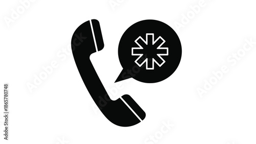 Emergency medical assistance call a black phone handset with a star of life symbol