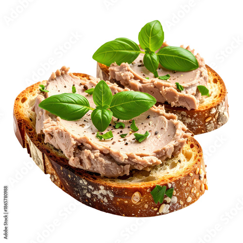 Creamy liver pâté on smørrebrød, a classic and hearty scandinavian appetizer, professionally isolated on white background for a minimalist food concept
