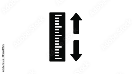 Black ruler with measurement markings and arrows pointing up and down