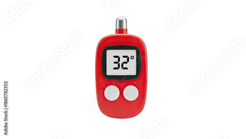 Red Digital Thermometer Displaying 32 Degrees