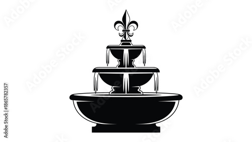 Elegant black and white illustration of a tiered fountain design