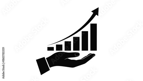 A hand supporting a rising bar graph symbolizing growth and success