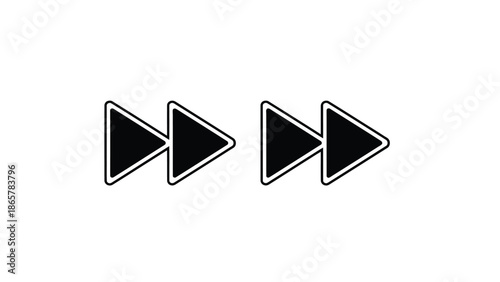 Black fast forward icon set with white outline on a white background
