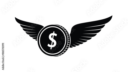 A dollar sign with wings symbolizing financial freedom and rapid growth