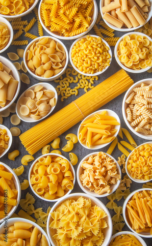 Bild auf Leinwand Composition with different tasty uncooked pasta - Italian pasta wallpaper, diffe