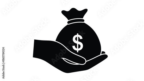 A hand holding a bag of money with a dollar sign displayed