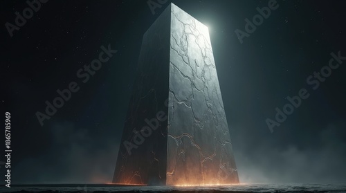 Massive alien monolith emitting soft radiant light.