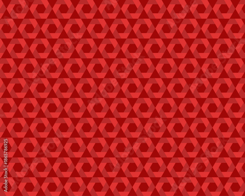 赤のグラデーションが鮮やかな和風幾何学模様のシームレス背景素材。伝統的な籠目紋をモダンにアレンジした抽象デザイン。お正月や年賀状、華やかな和のデザインやパッケージに最適なベクター背景。