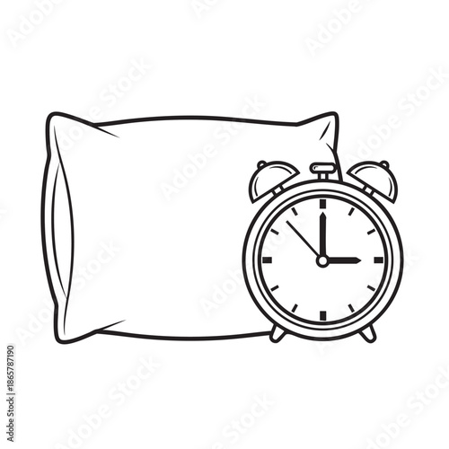 Alarm clock and pillow on transparent background