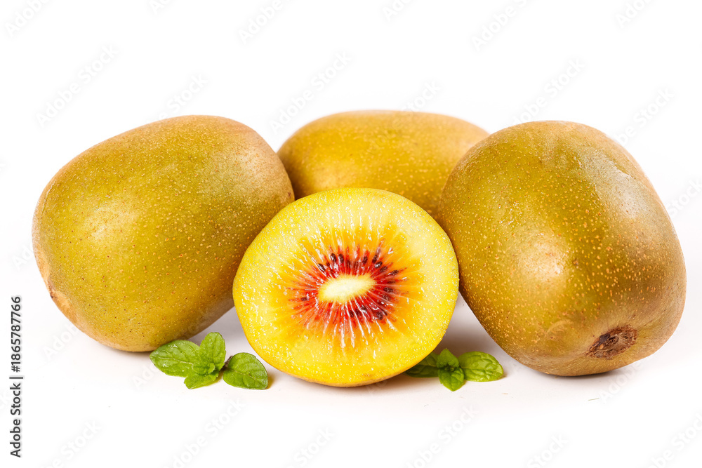Fototapeta premium Fresh Yellow Kiwi Fruit with Red Flesh - Still Life Photography
