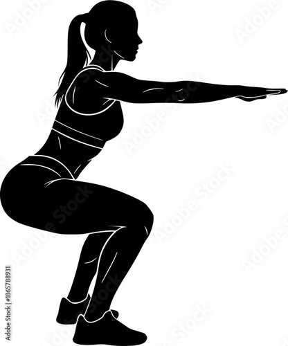 Silhouette of Fitness Trainer Performing Squat Exercise Isolated on White Background
