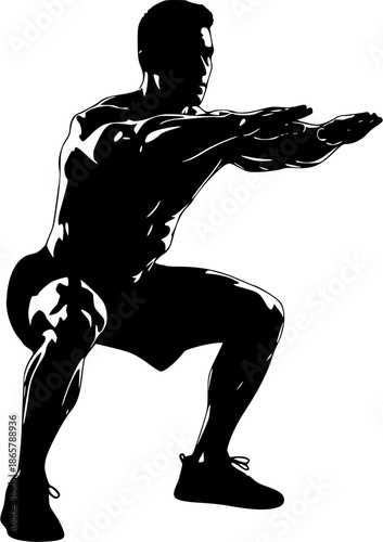 Silhouette of Fitness Trainer Performing Squat Exercise Isolated on White Background
