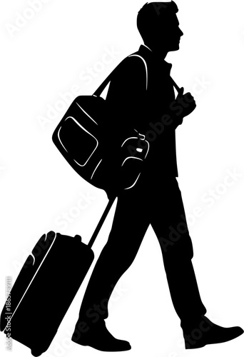 Man Walking with Luggage Silhouette
