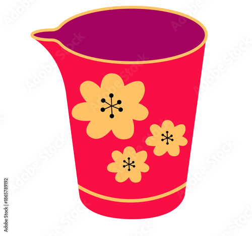 Red Chinese Fairness Pitcher. Chahai Flat Vector Illustration. Gong Fu Cha Tea Ceremony.
