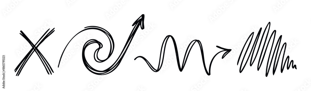 Obraz premium Diverse set of expressive hand drawn scribble lines and directional arrows in a bold marker style suitable for creative graphic design and visual communication