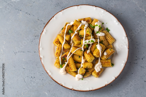 Roasted baby corn with vari...