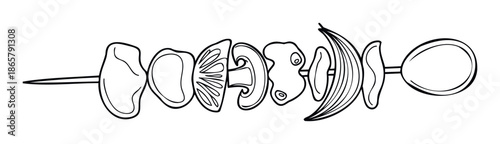 Delicious outline drawing of a grilled vegetable skewer featuring healthy ingredients perfect for cookbook illustrations restaurant menus or diet plans