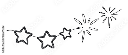 Hand drawn stars strung together with a charming trail of sparkling bursts, perfect for festive event decorations, cheerful greeting messages, or celebratory holiday projects.