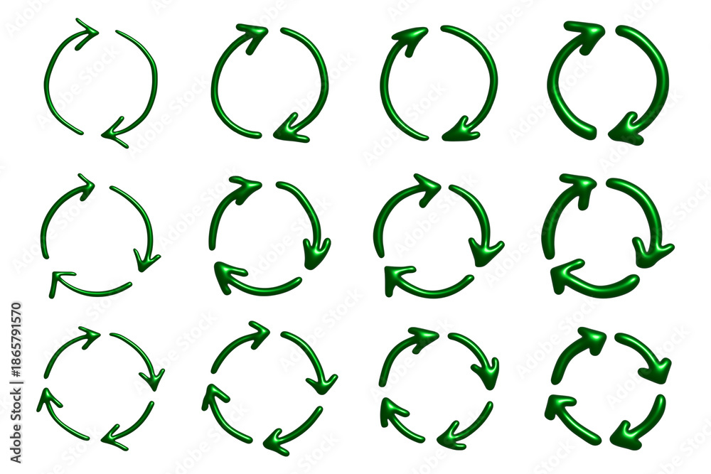 Fototapeta premium Set of 3d recycle arrow icon Recycling resources symbol Reuse of materials, zero waste, green environment, saving the planet