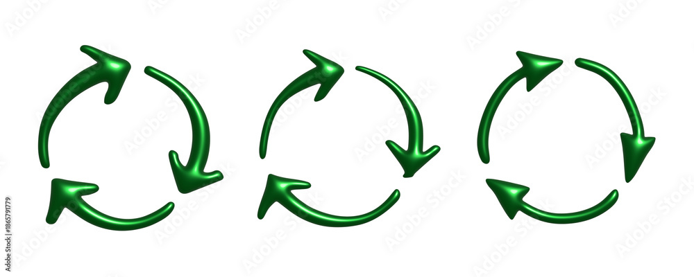 Fototapeta premium Set of 3d recycle arrow icon Recycling resources symbol Reuse of materials, zero waste, green environment, saving the planet