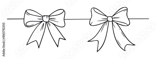 Simple hand drawn bows on a string ready for holiday celebration gifts or decorative accent graphics for various seasonal event promotions.