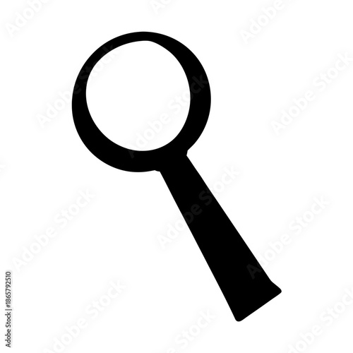 Black magnifying glass icon representing search, discovery, and examination on a white background Vector, illustration