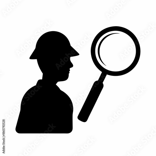 Investigator silhouette with magnifying glass icon for search and discovery concepts Vector, illustration