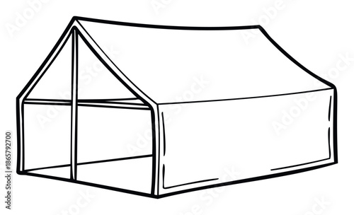 A minimalist line drawing depicts a classic Aframe tent, ideal for adding a touch of outdoor adventure to various seasonal marketing materials and educational projects.