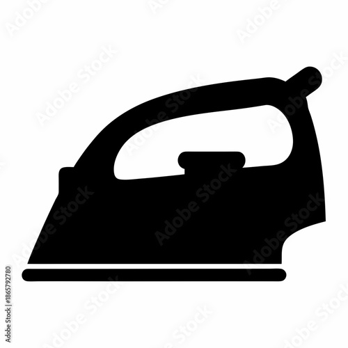 A simple black silhouette icon of a household clothes iron for pressing garments Vector, illustration