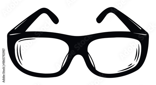 Stylish black frame glasses silhouette perfect for enhancing optical health campaigns, educational materials, or contemporary personal accessory guides and web graphics.