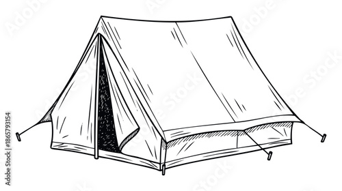 Classic outdoor camping tent hand drawn in a sketch style perfect for adventure themed graphics travel brochures and nature related educational materials