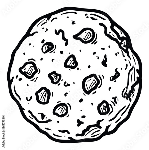 Delicious hand drawn chocolate chip cookie graphic perfect for food blogs, recipe cards, bakery menus, and sweet treat branding.