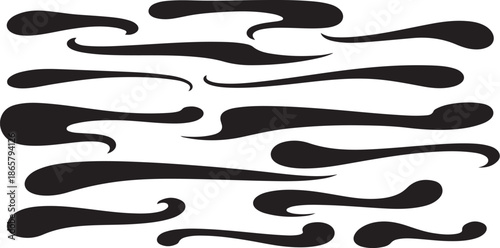 Black abstract swirling shapes on white background