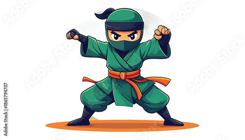 Cartoon Ninja Ready for Action in Green Outfit.