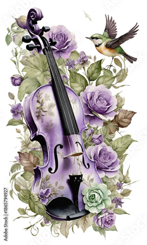 Violin and purple flowers