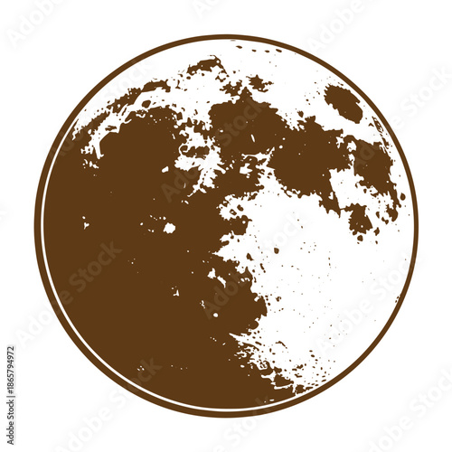 Vintage Brown and white moon phase illustration with grunge effect isolated on white background