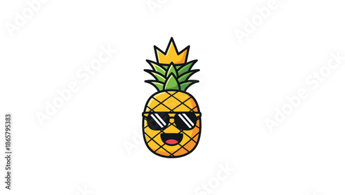 Cute cartoon pineapple wearing sunglasses and a crown.