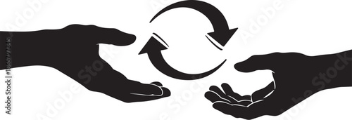 Hands exchanging circular arrow symbol